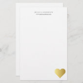 Elegant Faux Gold Heart gepersonaliseerd Briefpapier (Voorkant / Achterkant)