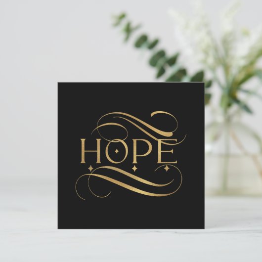 Elegant Faux Gold Hope Calligraphy Script op Black Feestdagenkaart (Staand voorkant)