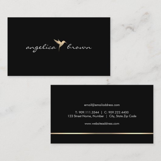Elegant Faux Gold Humming Bird Visitekaartje (Voorkant / Achterkant)