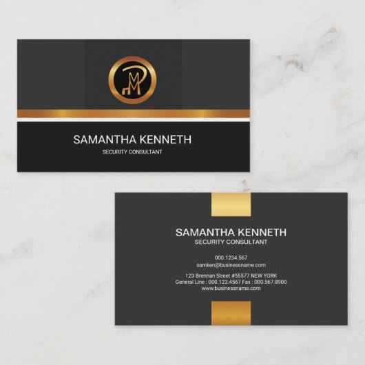 Elegant Faux Gold Icon Stripe Security Consultant Visitekaartje (Voorkant / Achterkant)