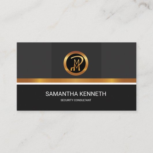 Elegant Faux Gold Icon Stripe Security Consultant Visitekaartje (Voorkant)