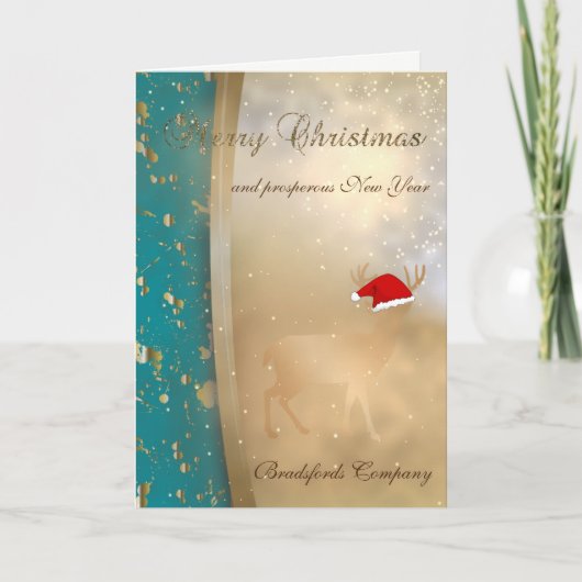 Elegant Faux Gold Kerstmis Deer Santa Hat,Bedrijf Feestdagen Kaart (Voorkant)