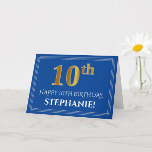 Elegant Faux Gold Kijk 10e verjaardag, naam (blauw Kaart