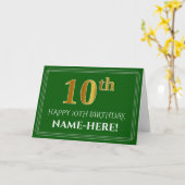 Elegant Faux Gold Kijk 10th Birthday, naam (groen) Kaart (Gele Bloem)
