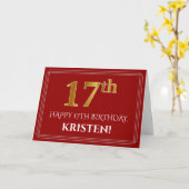 Elegant Faux Gold Kijk "17th" Birthday, naam (rood Kaart (Gele Bloem)