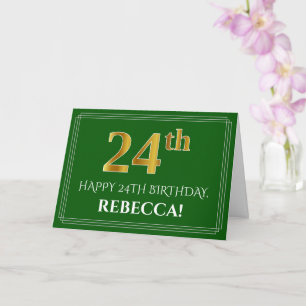 Elegant Faux Gold Kijk 24th Birthday, naam (groen) Kaart