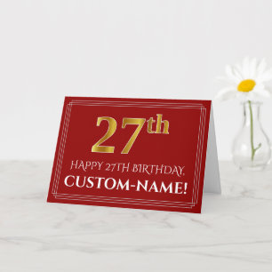 Elegant Faux Gold Kijk "27th" Birthday, naam (rood Kaart
