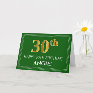 Elegant Faux Gold Kijk 30th Birthday, naam (groen) Kaart