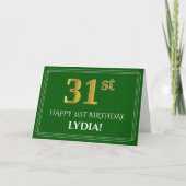 Elegant Faux Gold Kijk 31st Birthday, naam (groen) Kaart (Voorkant)
