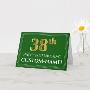 Elegant Faux Gold Kijk 38th Birthday, naam (groen) Kaart