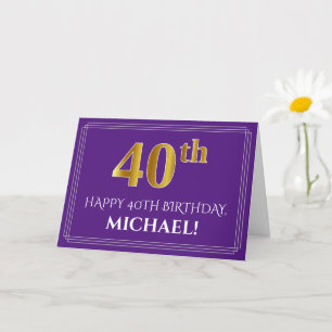 Elegant Faux Gold Kijk 40th Birthday, Name; Paars Kaart