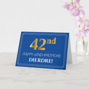 Elegant Faux Gold Kijk 42e verjaardag, naam (blauw Kaart
