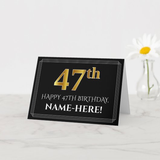 Elegant Faux Gold Kijk "47th" Birthday + naam Kaart (Kleine Plant)