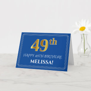 Elegant Faux Gold Kijk 49e verjaardag, naam (blauw Kaart