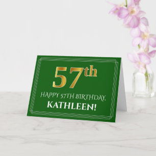 Elegant Faux Gold Kijk 57th Birthday, naam (groen) Kaart