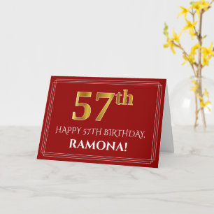 Elegant Faux Gold Kijk "57th" Birthday, naam (rood Kaart