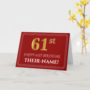 Elegant Faux Gold Kijk "61st", Birthday, naam (roo Kaart