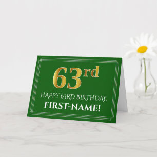 Elegant Faux Gold Kijk 63rd Birthday, naam (groen) Kaart