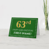 Elegant Faux Gold Kijk 63rd Birthday, naam (groen) Kaart (Voorkant)