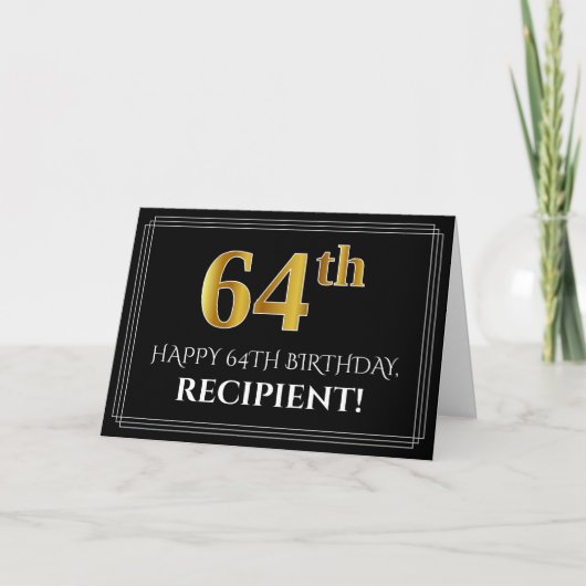 Elegant Faux Gold Kijk "64th" Birthday + naam Kaart (Voorkant)