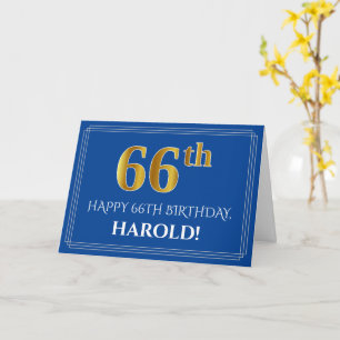 Elegant Faux Gold Kijk 66e verjaardag, naam (blauw Kaart