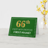 Elegant Faux Gold Kijk 66th Birthday, naam (groen) Kaart (Gele Bloem)