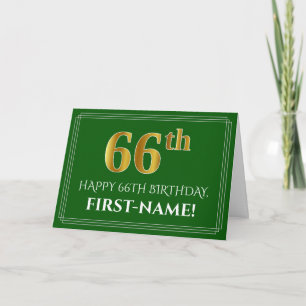 Elegant Faux Gold Kijk 66th Birthday, naam (groen) Kaart