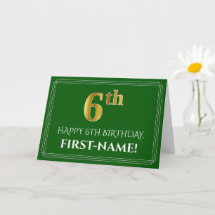 Elegant Faux Gold Kijk 6th Birthday, naam (groen) Kaart