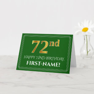 Elegant Faux Gold Kijk 72e verjaardag, naam (groen Kaart