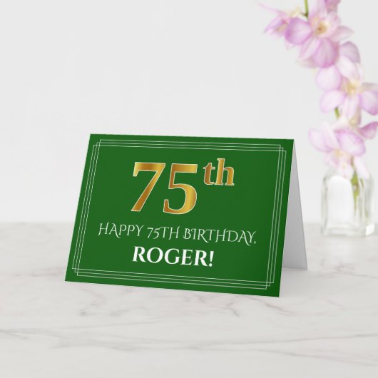 Elegant Faux Gold Kijk 75th Birthday, naam (groen) Kaart (Orchidee)