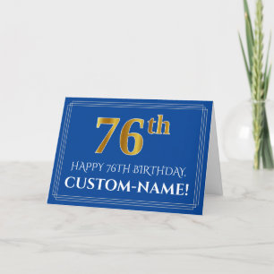Elegant Faux Gold Kijk 76e verjaardag, naam (blauw Kaart