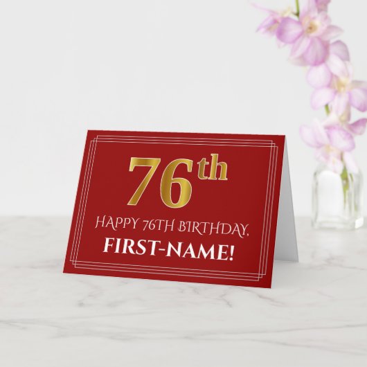 Elegant Faux Gold Kijk "76th" Birthday, naam (rood Kaart (Orchidee)