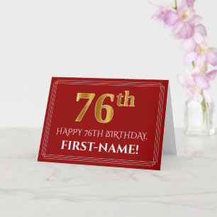 Elegant Faux Gold Kijk "76th" Birthday, naam (rood Kaart