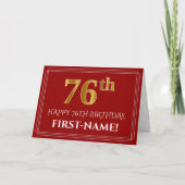 Elegant Faux Gold Kijk "76th" Birthday, naam (rood Kaart (Voorkant)