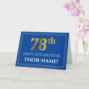 Elegant Faux Gold Kijk 78e verjaardag, naam (blauw Kaart