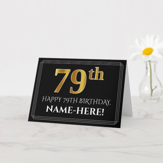 Elegant Faux Gold Kijk "79th" Birthday + naam Kaart (Kleine Plant)