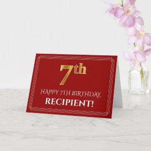 Elegant Faux Gold Kijk "7th" Birthday, naam (rood) Kaart