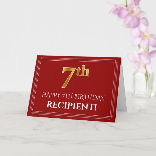 Elegant Faux Gold Kijk "7th" Birthday, naam (rood) Kaart (Orchidee)