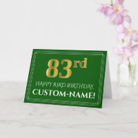 Elegant Faux Gold Kijk 83rd Birthday, naam (groen)