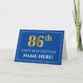 Elegant Faux Gold Kijk 86th Birthday, naam (blauw) Kaart (Voorkant)