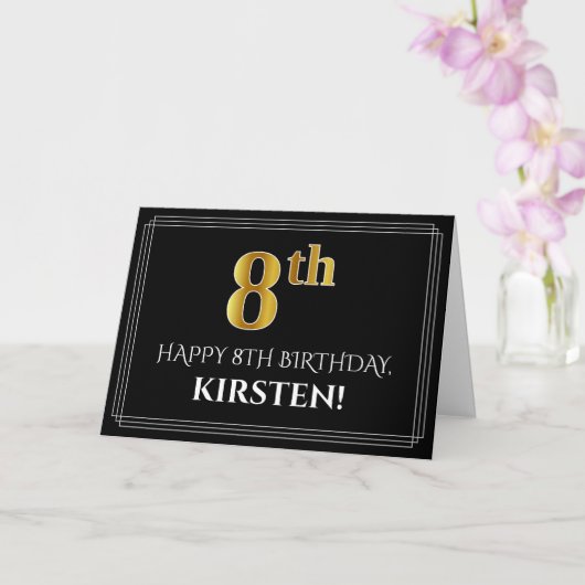 Elegant Faux Gold Kijk "8th Birthday" + naam Kaart (Orchidee)