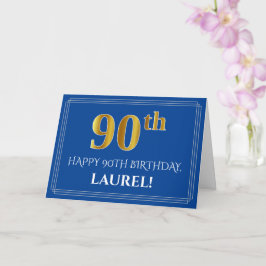Elegant Faux Gold Kijk 90th Birthday, naam (blauw) Kaart