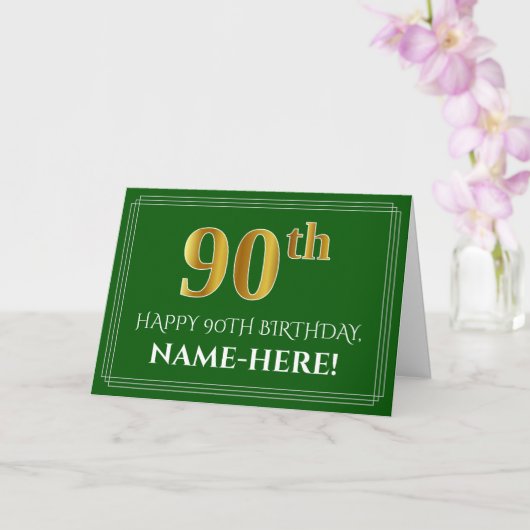 Elegant Faux Gold Kijk 90th Birthday, naam (groen) Kaart (Orchidee)