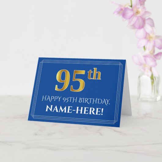 Elegant Faux Gold Kijk 95th Birthday, naam (blauw) Kaart (Orchidee)