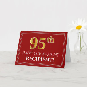 Elegant Faux Gold Kijk "95th" Birthday, naam (rood Kaart