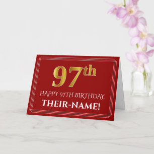 Elegant Faux Gold Kijk "97th" Birthday, naam (rood Kaart