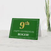 Elegant Faux Gold Kijk 9th Birthday, naam (groen) Kaart (Voorkant)