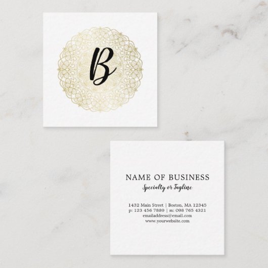 Elegant Faux Gold Lace - Calligrafie Monogram Vierkante Visitekaartje (Voorkant / Achterkant)