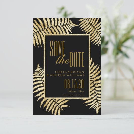 Elegant Faux Gold Leaf Bracken Sla de datum op Kaart (Staand voorkant)