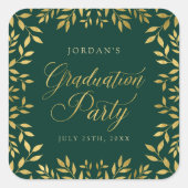 Elegant Faux Gold Leaves Gradusive Party Vierkante Sticker (Voorkant)